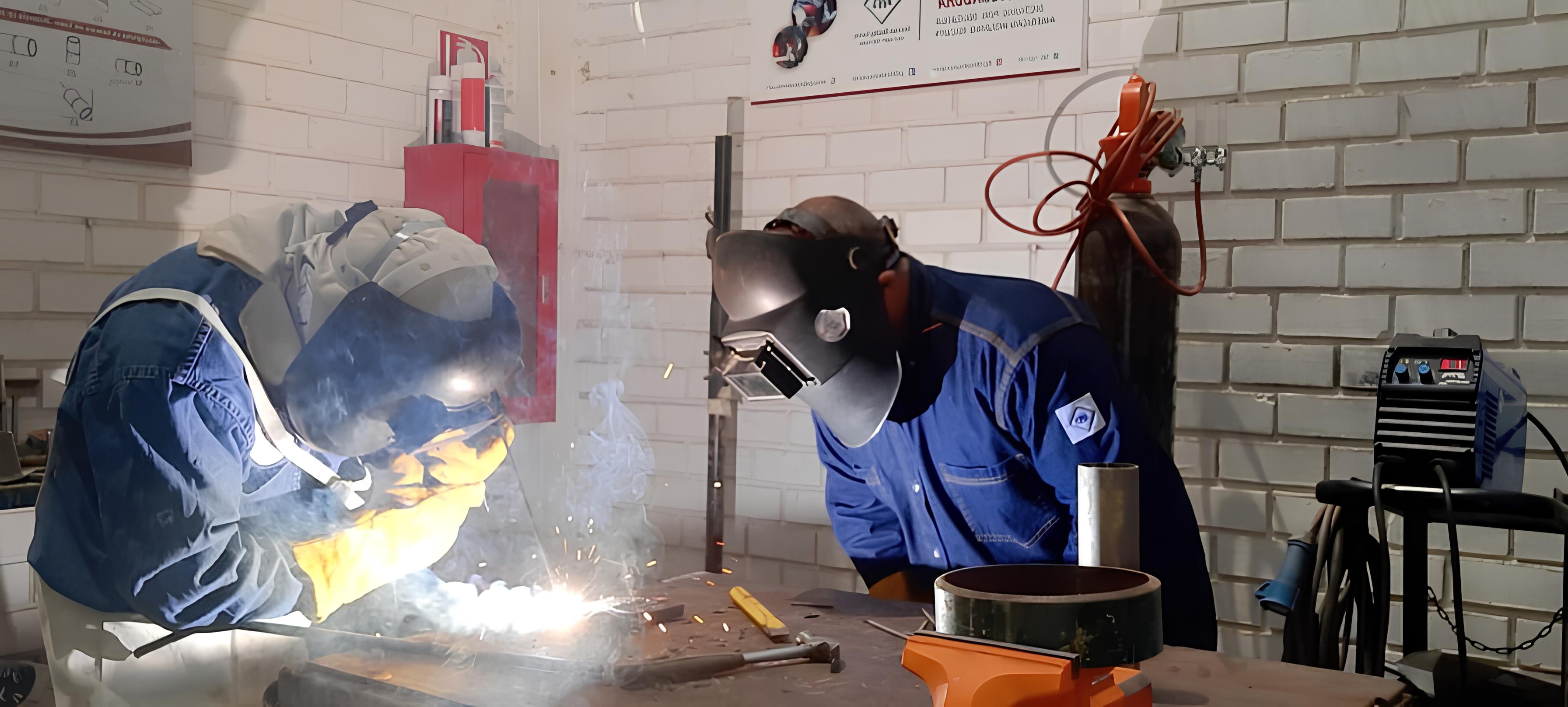 Soldadores de MDN trabajando con equipo de protección en el taller